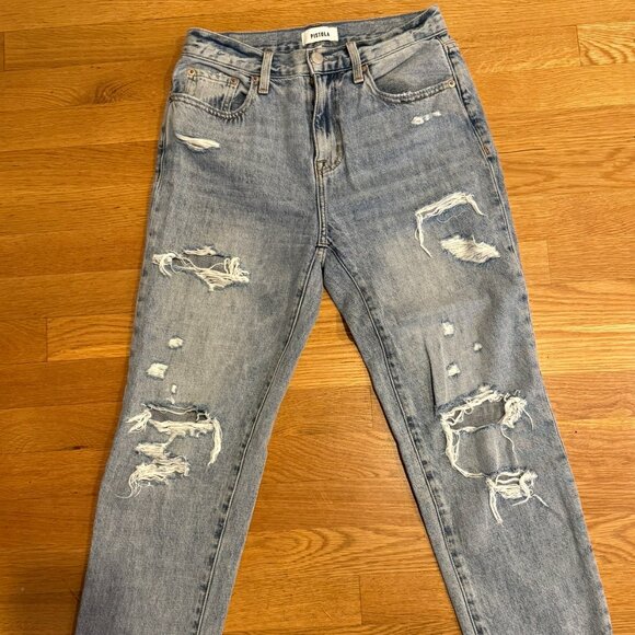 Pistola Presley Ripped High Waist Crop Straight Leg Jeans - Size 25 - Picture 2 of 3